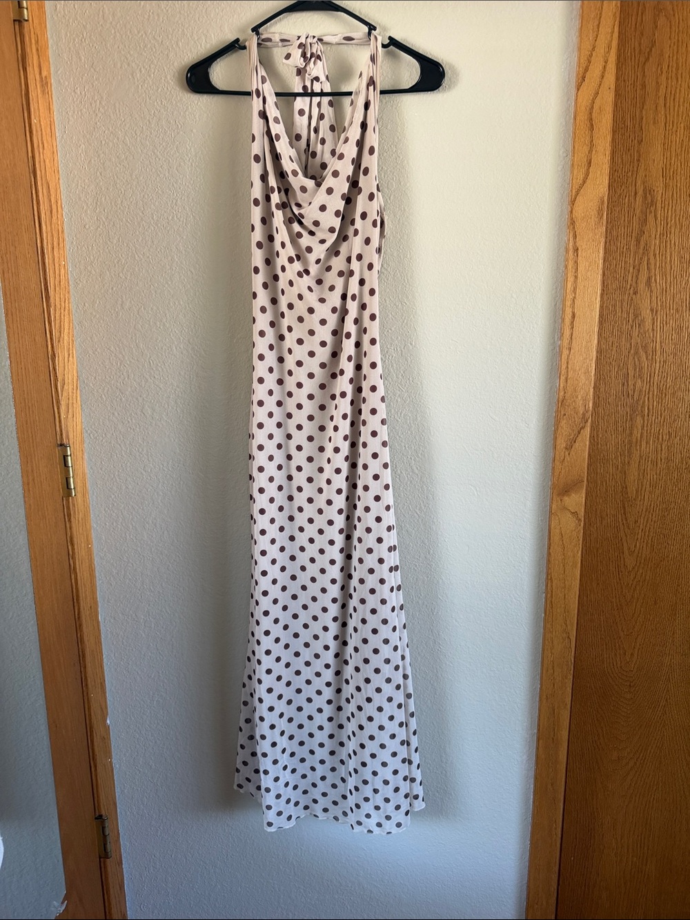 See You Monday Pink Polka Dot Cowl Halter Maxi Dress